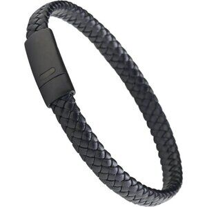 Mens Leather Bracelet Black Interwoven Genuine Leather Minimalist Designer Jewel